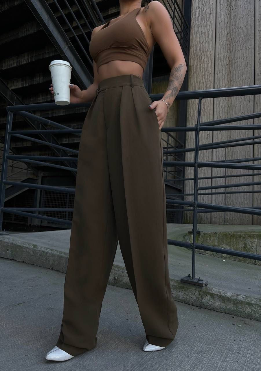 Khaki wide leg trousers